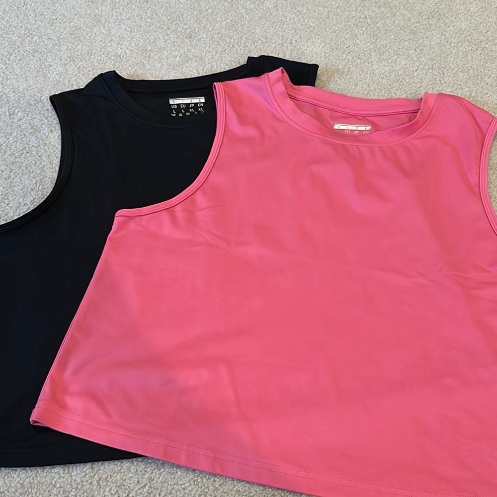 Pink and Black Sleeveless Tops